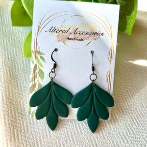 Deep Green Leaf Drop Earrings